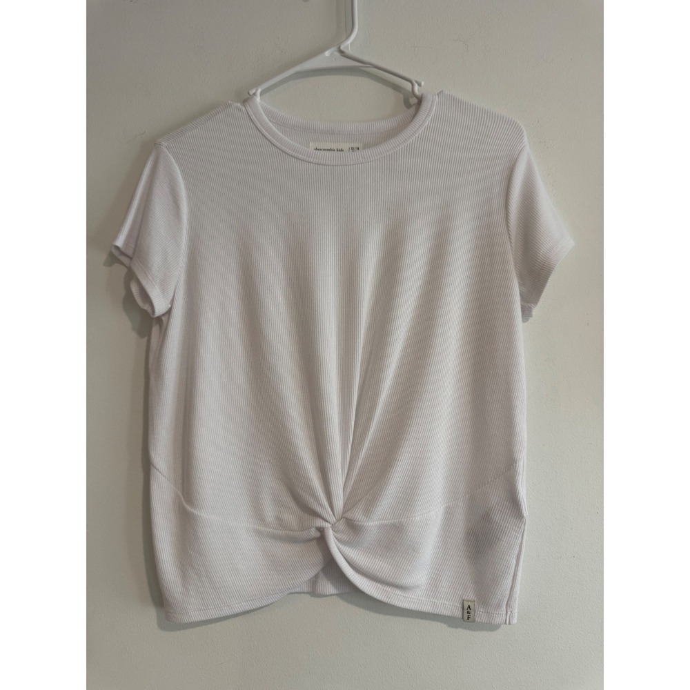 Abercrombie Kids Twist Front Ribbed Tee Girls 13/14 White Short Sleeve Top